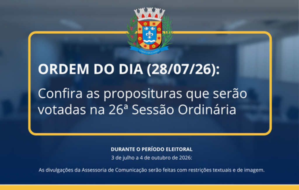 ACONTECE HOJE, ÀS 14H: 26ª SESSÃO ORDINÁRIA DE 2026