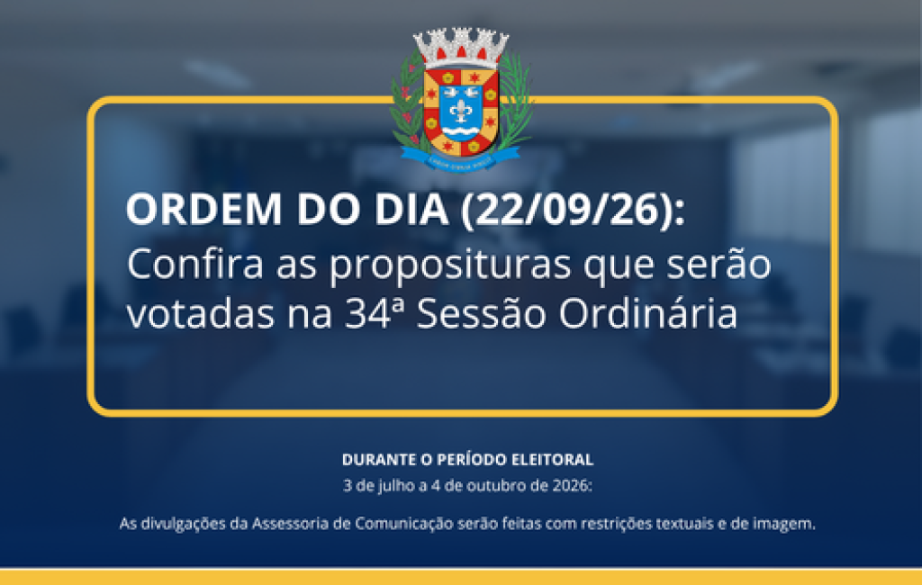 ACONTECE HOJE, ÀS 14H: 34ª SESSÃO ORDINÁRIA DE 2026